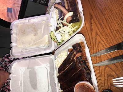 Lum’s BBQ- Ribs and brisket under the ribs