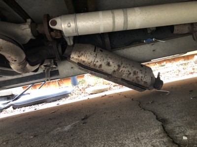 Catalytic converter cut from exhaust
